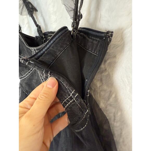 NWT Anthropologie Pilcro Sheer Tulle Babydoll Blouse Top Black Denim Corset XS - Picture 10 of 16